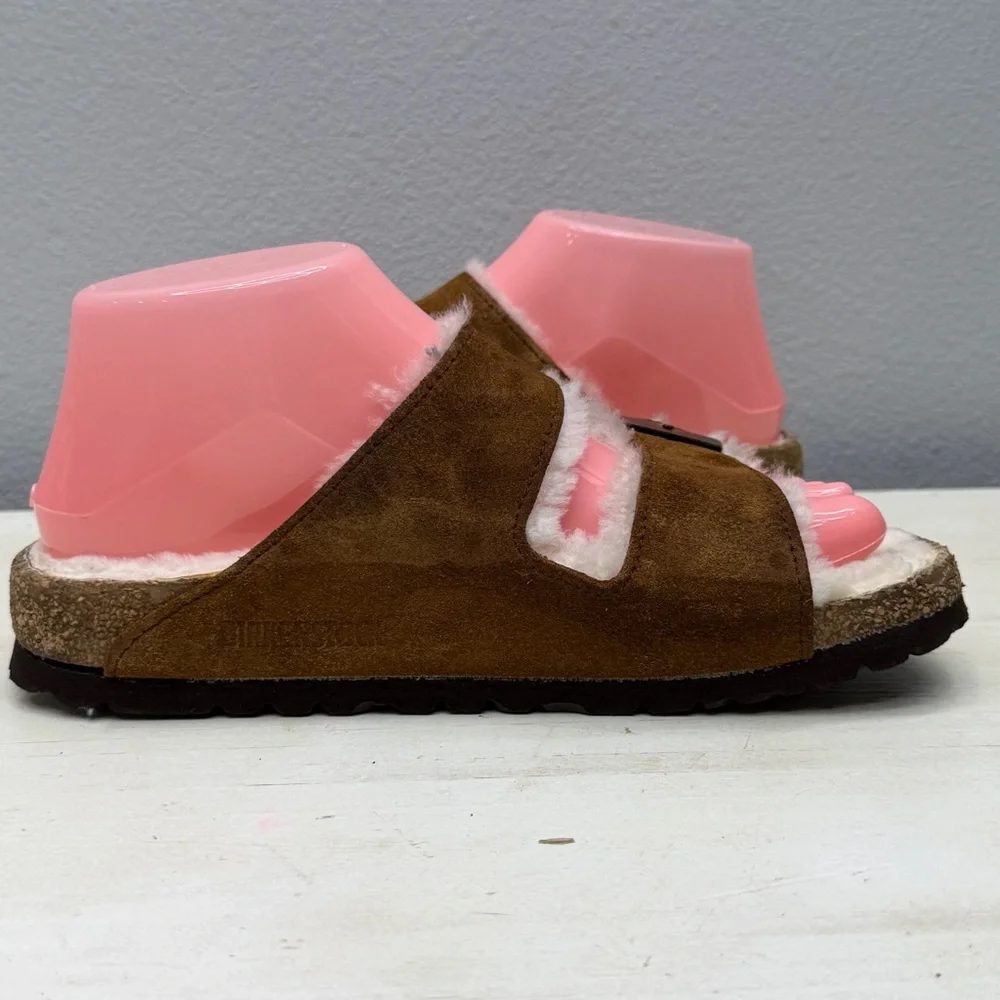 Birkenstock Brown Suede Shearling Arizona Sandals Size 37